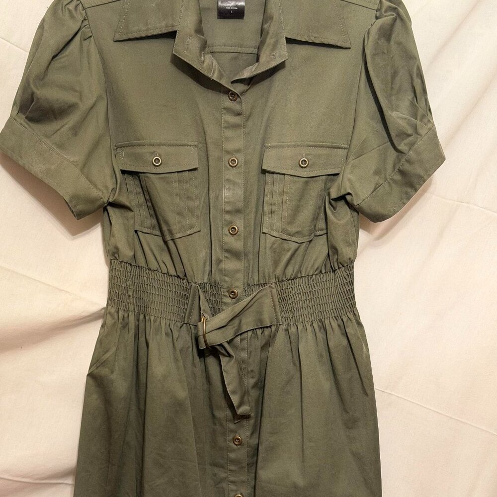JFW by Just For Wraps Olive Utility Shirt Dress – Size L